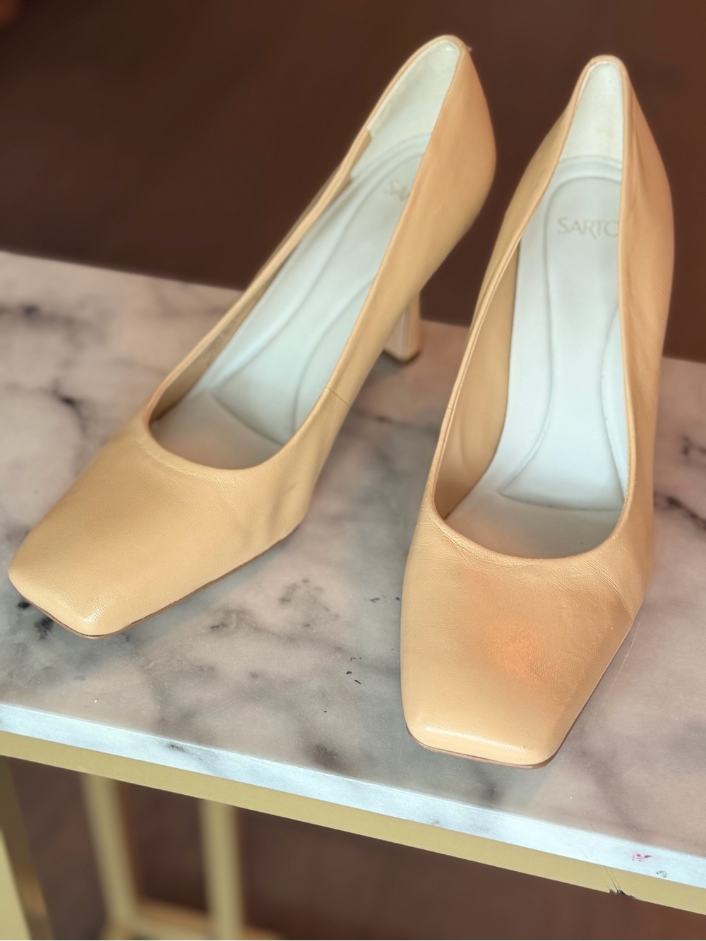 Franco Sarto Beige Leather Square-Toe Pumps